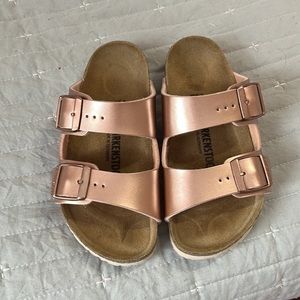 Birkenstock toddler girl size 10 rose gold Arizona slides